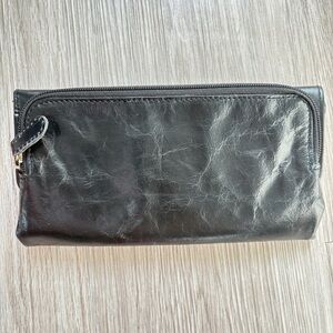 Black Leather Trifold Wallet Zipper Closure
